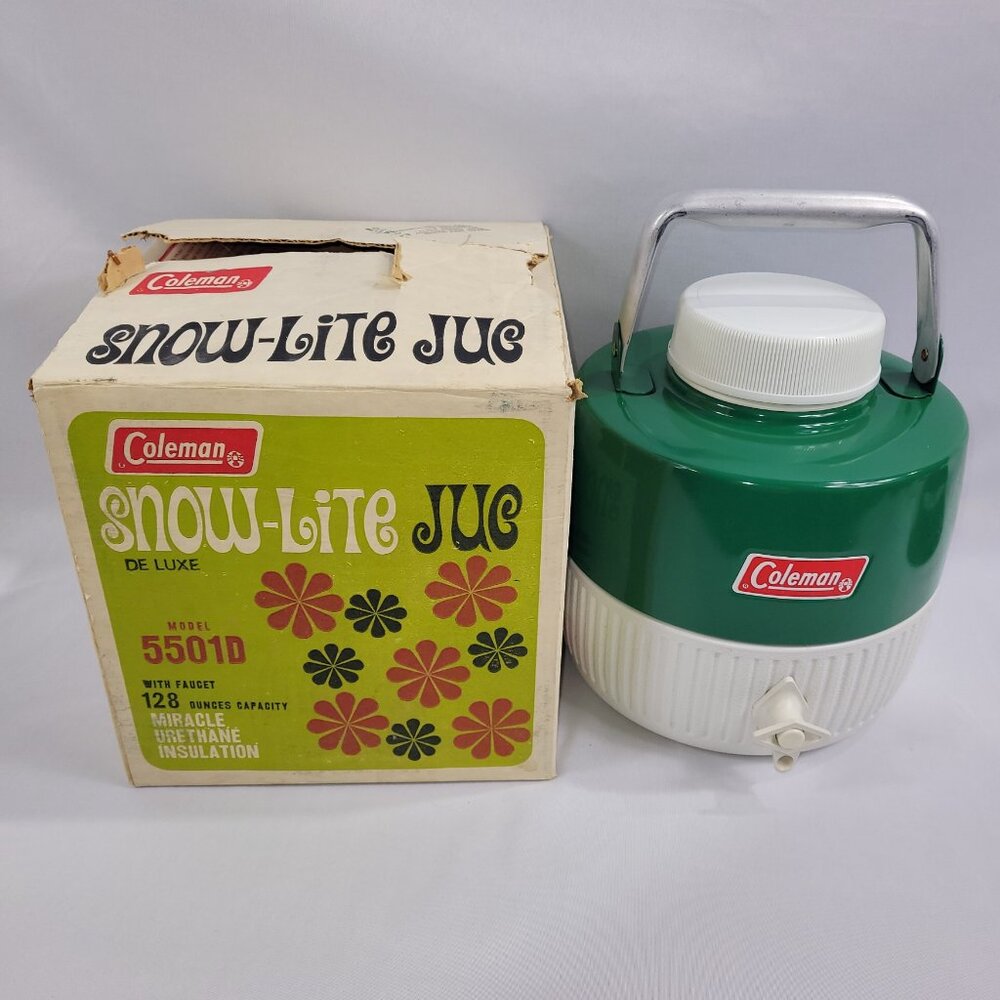 Coleman Vintage Snow-Water Jug Cooler Thermos Model 5501D Camping Cup Beverage